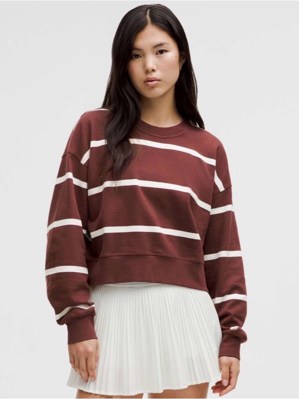 NWOT Lululemon Perfectly Oversized Crew Boundless Stripe Red Merlot/White Sz 10